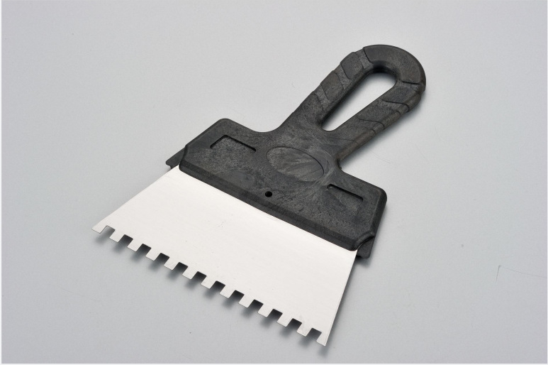 Fogazott glettkés rozsdamentes acél penge és műanyag markolattal, glettelő készlet sorozat, kód Xf-b016