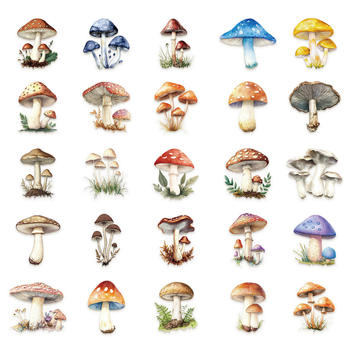Naljepnice s gljivama, 50 komada, PET materijal, za bilježnice, prijenosna računala, prtljagu, stolna računala i gitare, tiskano izdanje