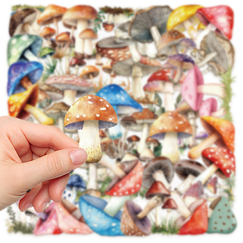 Naljepnice s gljivama, 50 komada, PET materijal, za bilježnice, prijenosna računala, prtljagu, stolna računala i gitare, tiskano izdanje