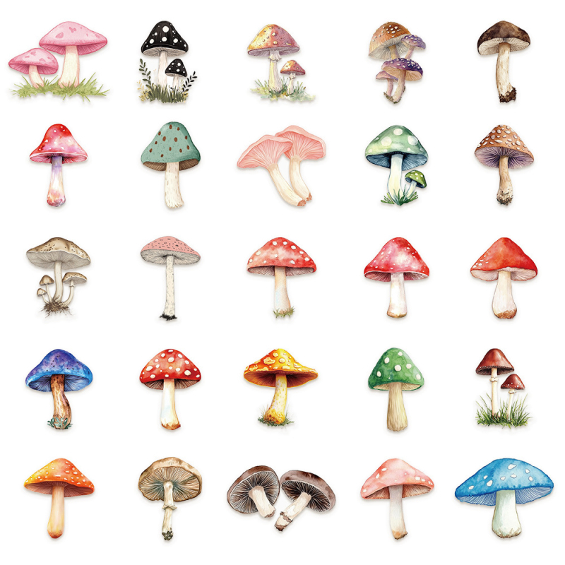 Naljepnice s gljivama, 50 komada, PET materijal, za bilježnice, prijenosna računala, prtljagu, stolna računala i gitare, tiskano izdanje
