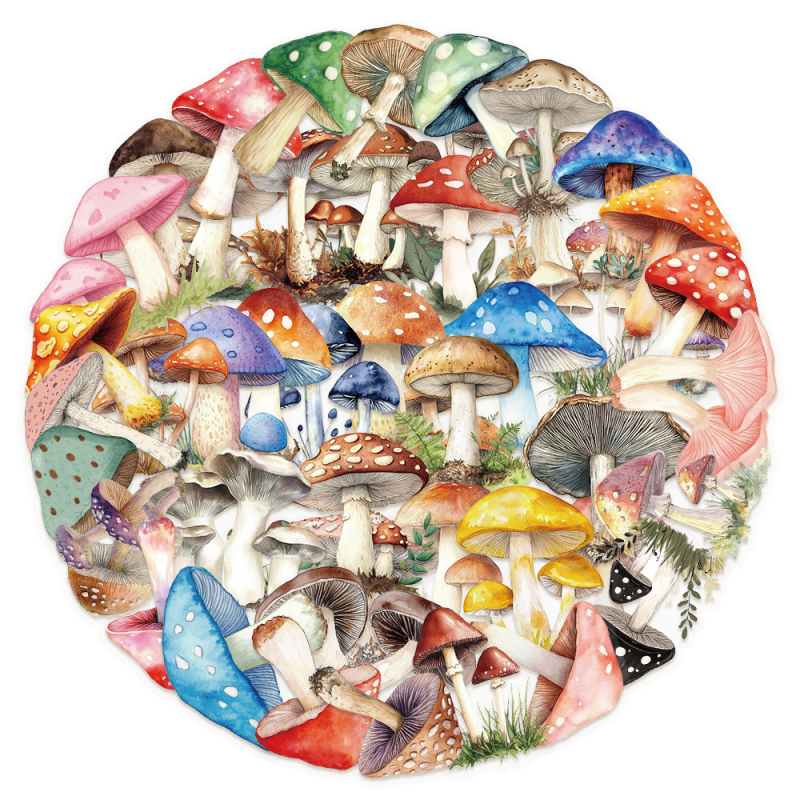 Naljepnice s gljivama, 50 komada, PET materijal, za bilježnice, prijenosna računala, prtljagu, stolna računala i gitare, tiskano izdanje