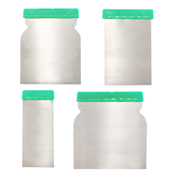 Egyéni négy darabos glettelő késkészlet építéshez – pengék: műanyag / szénacél / rozsdamentes acél; nyél: acél; sorozat Jr5011; alkalmazás: épületdekoráció