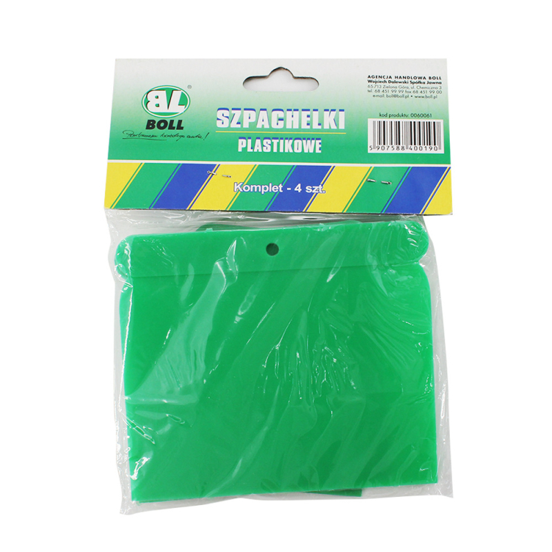 Egyéni négy darabos glettelő késkészlet építéshez – pengék: műanyag / szénacél / rozsdamentes acél; nyél: acél; sorozat Jr5011; alkalmazás: épületdekoráció