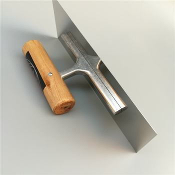 Rozsdamentes acél glettelő spatula tölgyfa nyéllel és alumínium talppal, gletteléshez és falazáshoz