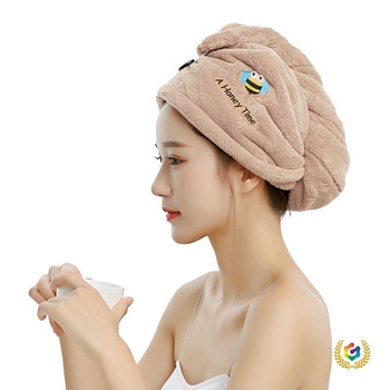 Koral velúr hajtörölköző hímzéssel, vastag, nedvszívó, gyorsan száradó, nem hullik ki szálak, súly 140–169 g