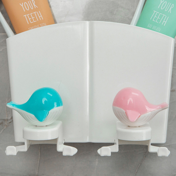 Suport din plastic pentru periuțe de dinți, montaj pe perete cu ventuză, cu pahar de clătire și logo