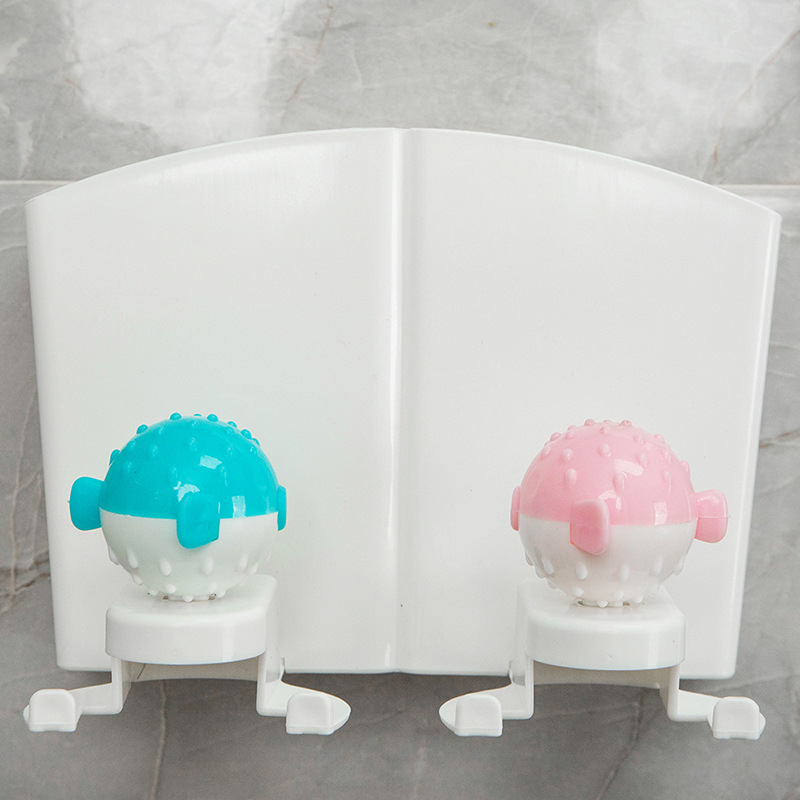 Suport din plastic pentru periuțe de dinți, montaj pe perete cu ventuză, cu pahar de clătire și logo