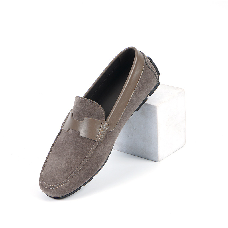 Loafers slip-on pentru bărbați, din piele naturală, talpă din cauciuc, vârf rotund, profil redus