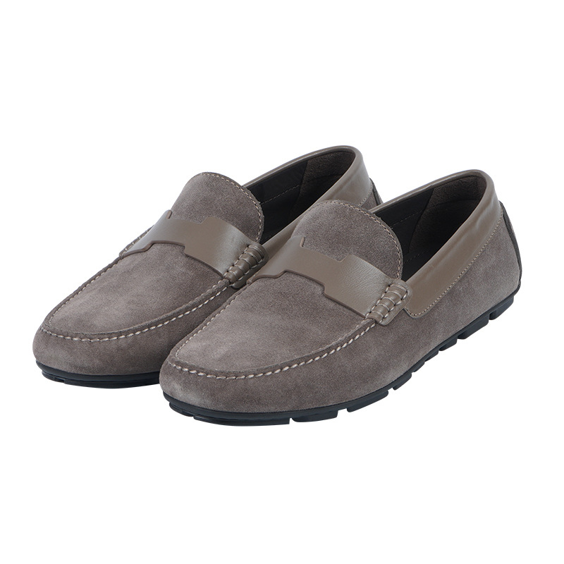 Loafers slip-on pentru bărbați, din piele naturală, talpă din cauciuc, vârf rotund, profil redus