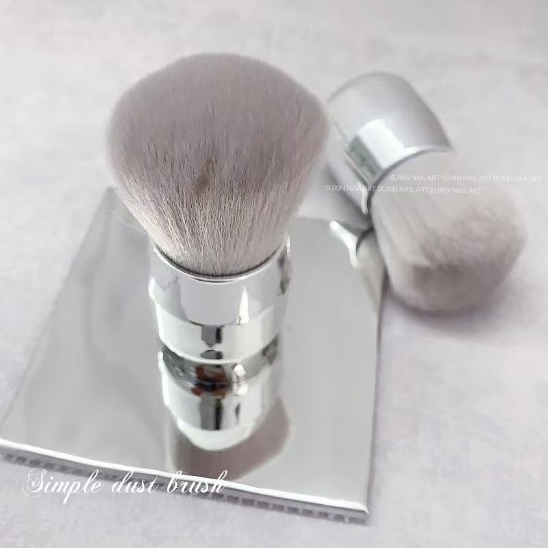Perie de praf pentru unghii cu cap de ciupercă, peri moi, mâner metalic