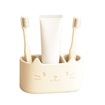 Suport pentru periuțe de dinți cu temă pisică, drenaj cu 3 compartimente, organizator de baie de birou