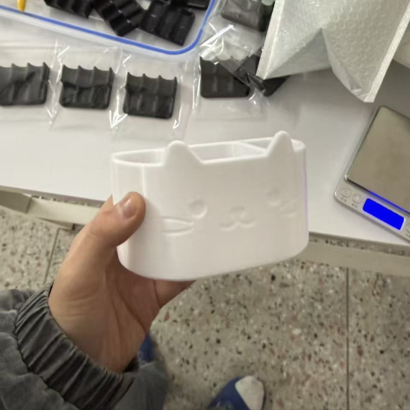 Suport pentru periuțe de dinți cu temă pisică, drenaj cu 3 compartimente, organizator de baie de birou