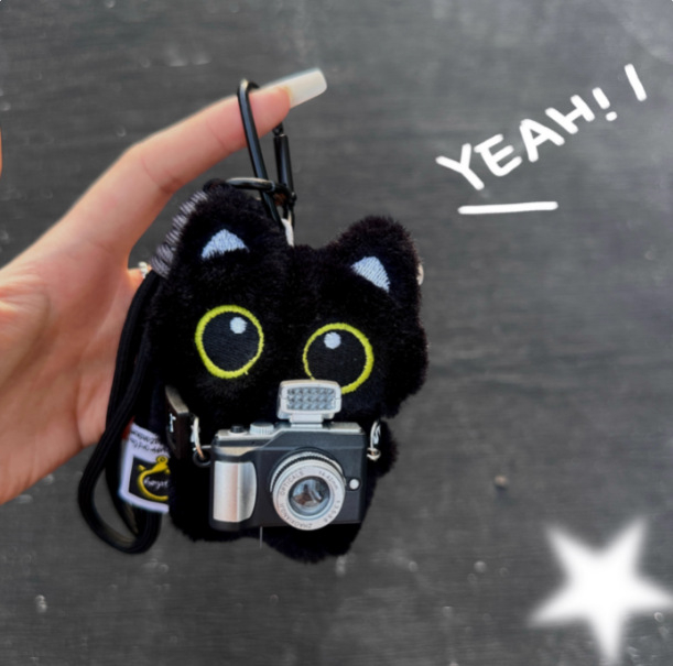 Breloc pluș cu pisicuță cu ochi mari, accesorii pentru bagaje în stil desen animat, model animale mici, producție semi-manuală, cod produs Ysk-25022