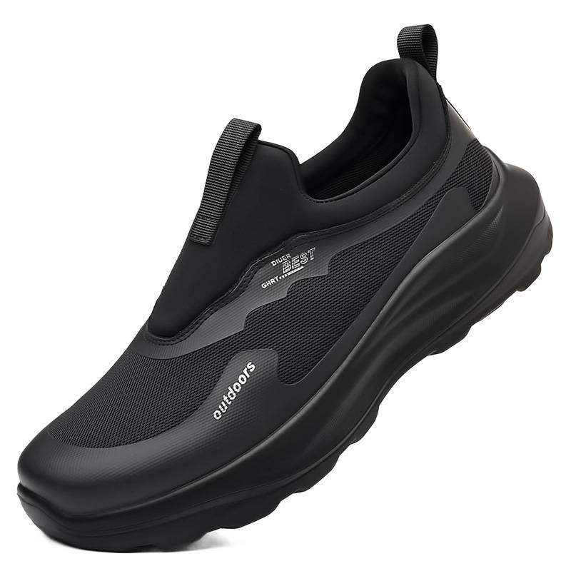 Muške tenisice slip-on za svakodnevnu upotrebu i planinarenje — niski gornji dio, tehnički tkanina s offset otiskom, EVA uložak, prozračna mreža, PU đon, visina pete 3–5 cm