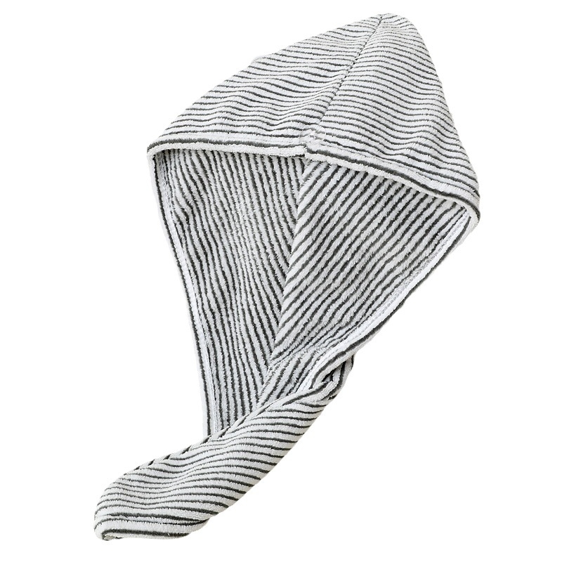 Kapa za sušenje kose s prugastim bambusovim ugljikovim vlaknima, koralni baršun, upijajući mekani ručnik za glavu, Jacquard 150D koralni flekse, 80-99 g