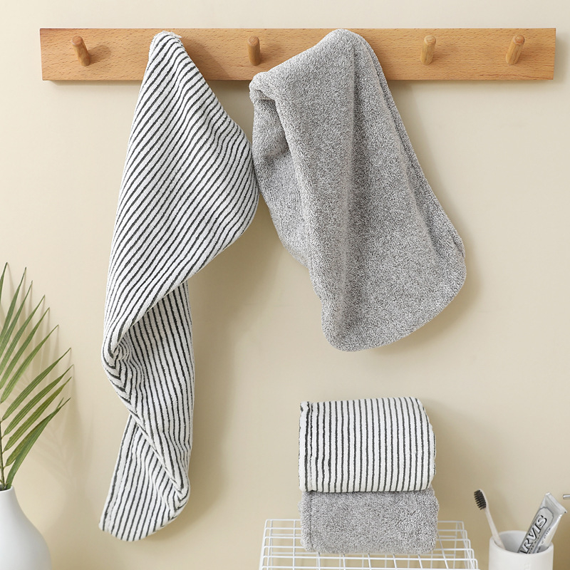 Kapa za sušenje kose s prugastim bambusovim ugljikovim vlaknima, koralni baršun, upijajući mekani ručnik za glavu, Jacquard 150D koralni flekse, 80-99 g