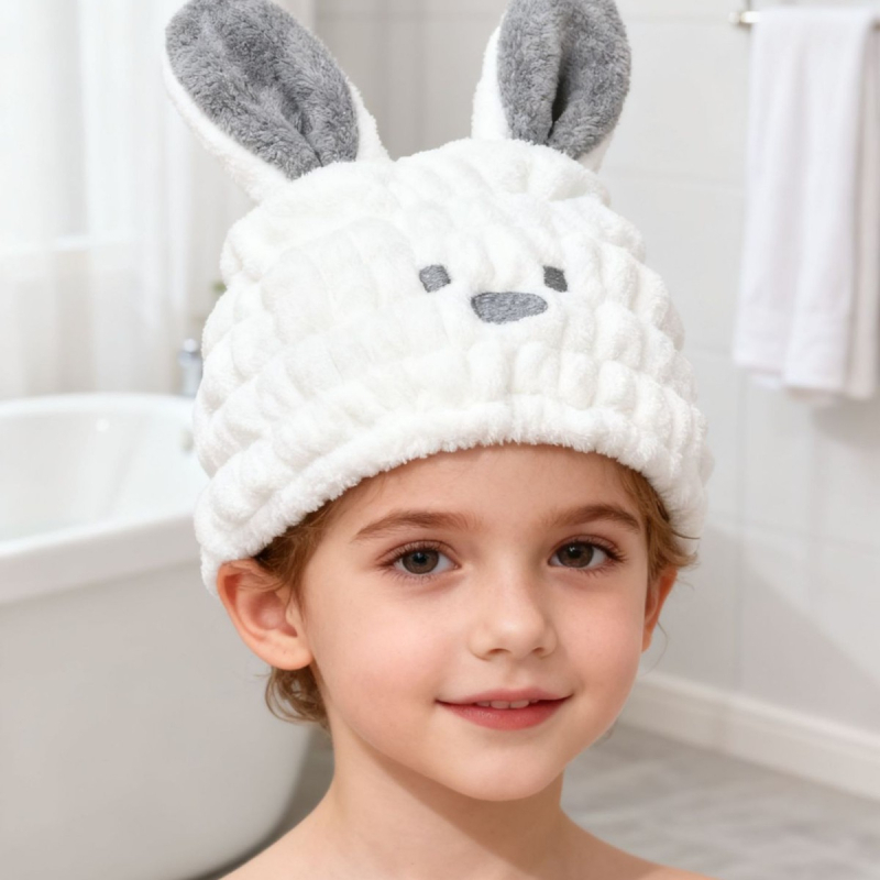 Gyerekek hajszárító sapka, aranyos Cartoon stílus, korall fleece 150D, hímzett, 80–99 g, mosás utáni használatra