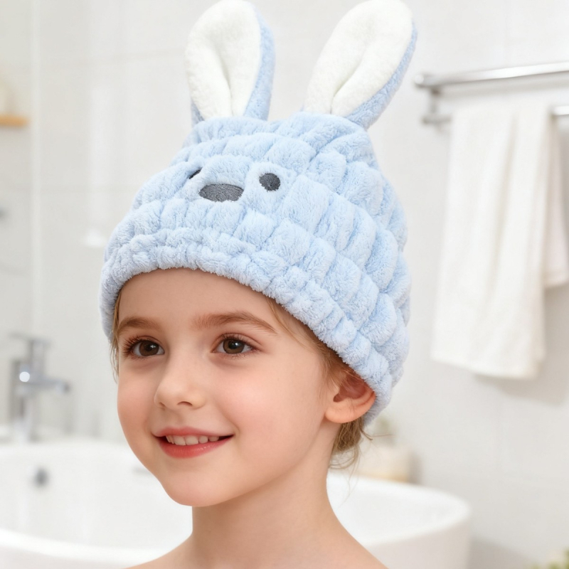 Gyerekek hajszárító sapka, aranyos Cartoon stílus, korall fleece 150D, hímzett, 80–99 g, mosás utáni használatra