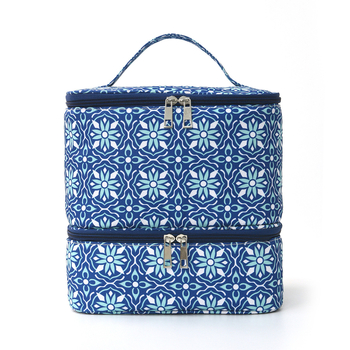 Διπλό επίπεδο τσάντας αποθήκευσης βερνικιού νυχιών, με φορητή θήκη, πολυεστέρας, γεωμετρικό σχέδιο, σκανδιναβικό στυλ, φερμουάρ, χωρά 30 φιάλες και λαμπτήρα μανικιούρ