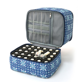 Διπλό επίπεδο τσάντας αποθήκευσης βερνικιού νυχιών, με φορητή θήκη, πολυεστέρας, γεωμετρικό σχέδιο, σκανδιναβικό στυλ, φερμουάρ, χωρά 30 φιάλες και λαμπτήρα μανικιούρ