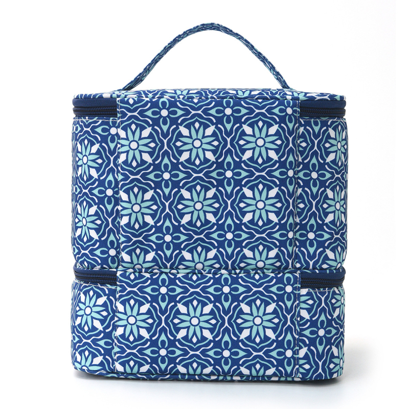 Διπλό επίπεδο τσάντας αποθήκευσης βερνικιού νυχιών, με φορητή θήκη, πολυεστέρας, γεωμετρικό σχέδιο, σκανδιναβικό στυλ, φερμουάρ, χωρά 30 φιάλες και λαμπτήρα μανικιούρ