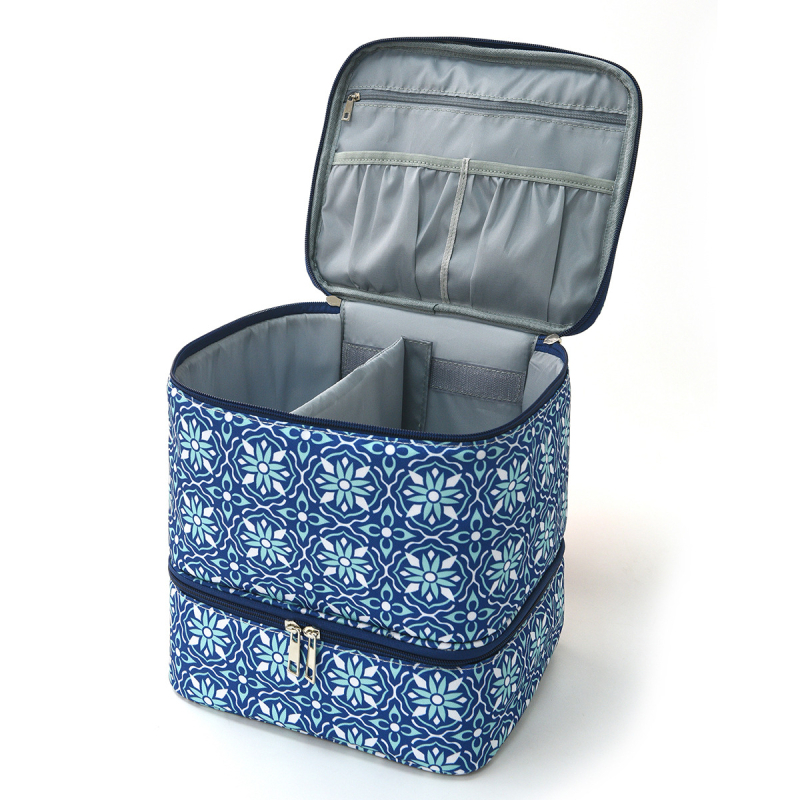 Διπλό επίπεδο τσάντας αποθήκευσης βερνικιού νυχιών, με φορητή θήκη, πολυεστέρας, γεωμετρικό σχέδιο, σκανδιναβικό στυλ, φερμουάρ, χωρά 30 φιάλες και λαμπτήρα μανικιούρ