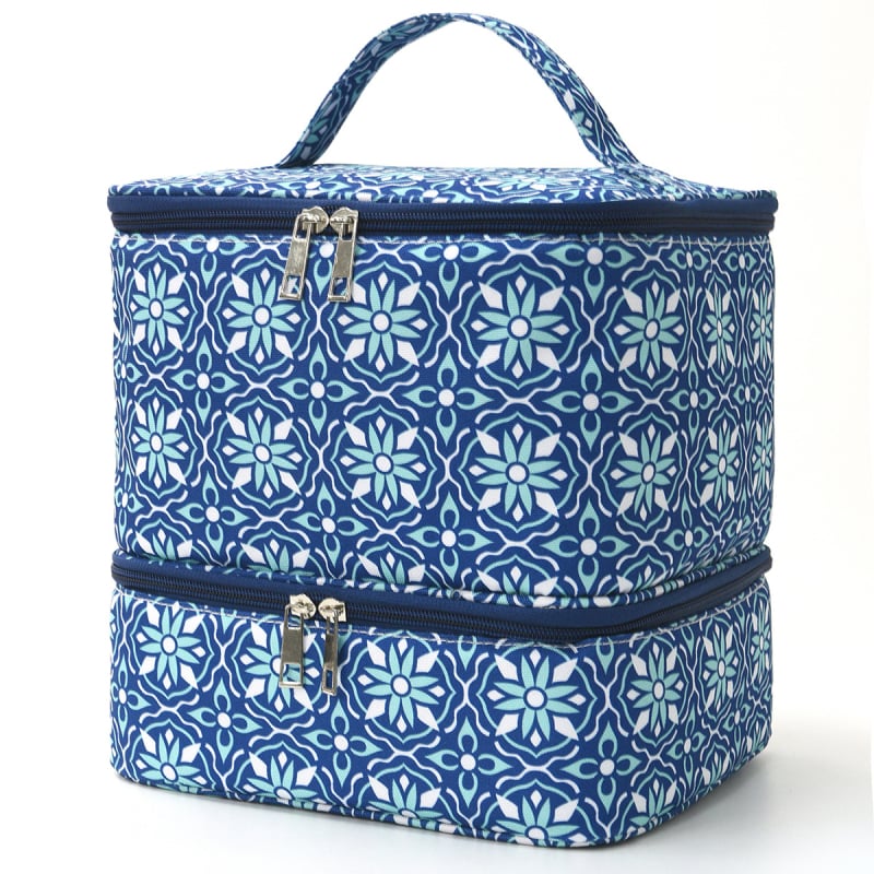 Διπλό επίπεδο τσάντας αποθήκευσης βερνικιού νυχιών, με φορητή θήκη, πολυεστέρας, γεωμετρικό σχέδιο, σκανδιναβικό στυλ, φερμουάρ, χωρά 30 φιάλες και λαμπτήρα μανικιούρ