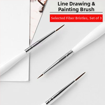 Set pensule unghii pictură japoneze, 3 bucăți, mâner lung din plastic, pentru desen și pictură, cod produs 37