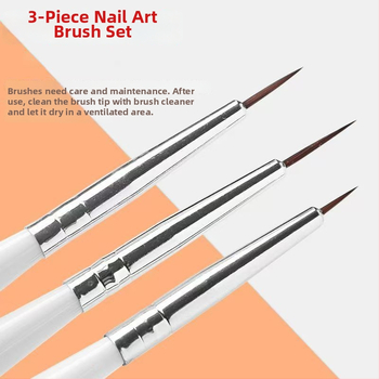 Set pensule unghii pictură japoneze, 3 bucăți, mâner lung din plastic, pentru desen și pictură, cod produs 37