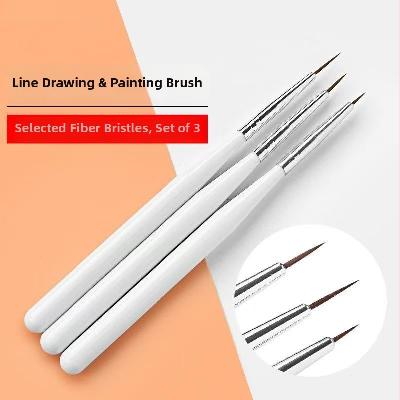 Set pensule unghii pictură japoneze, 3 bucăți, mâner lung din plastic, pentru desen și pictură, cod produs 37