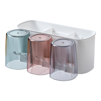 Fúrás nélküli fogkefetartó - műanyag, fürdőszobai rendező fogkefékhez, fogkrém és pohár készlet