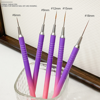 Set de pensule pentru arta unghiilor, 5 piese, mânere metalice cu lungime mare, Dai qi mei