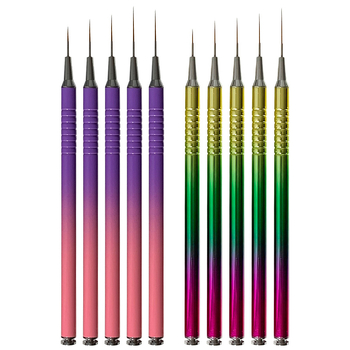 Set de pensule pentru arta unghiilor, 5 piese, mânere metalice cu lungime mare, Dai qi mei