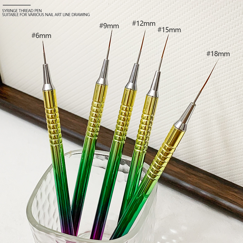 Set de pensule pentru arta unghiilor, 5 piese, mânere metalice cu lungime mare, Dai qi mei