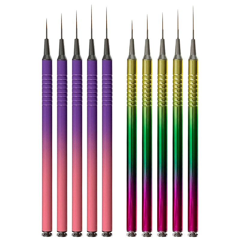 Set de pensule pentru arta unghiilor, 5 piese, mânere metalice cu lungime mare, Dai qi mei