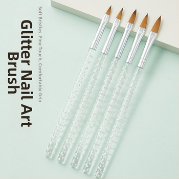 Sada štetcov na nechty: 5 kusov, kryštálové pero, gravírované štetce na kreslenie a rozmazávanie, prenosné plastové držadlo