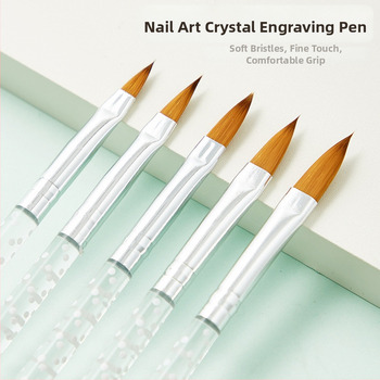 Sada štetcov na nechty: 5 kusov, kryštálové pero, gravírované štetce na kreslenie a rozmazávanie, prenosné plastové držadlo