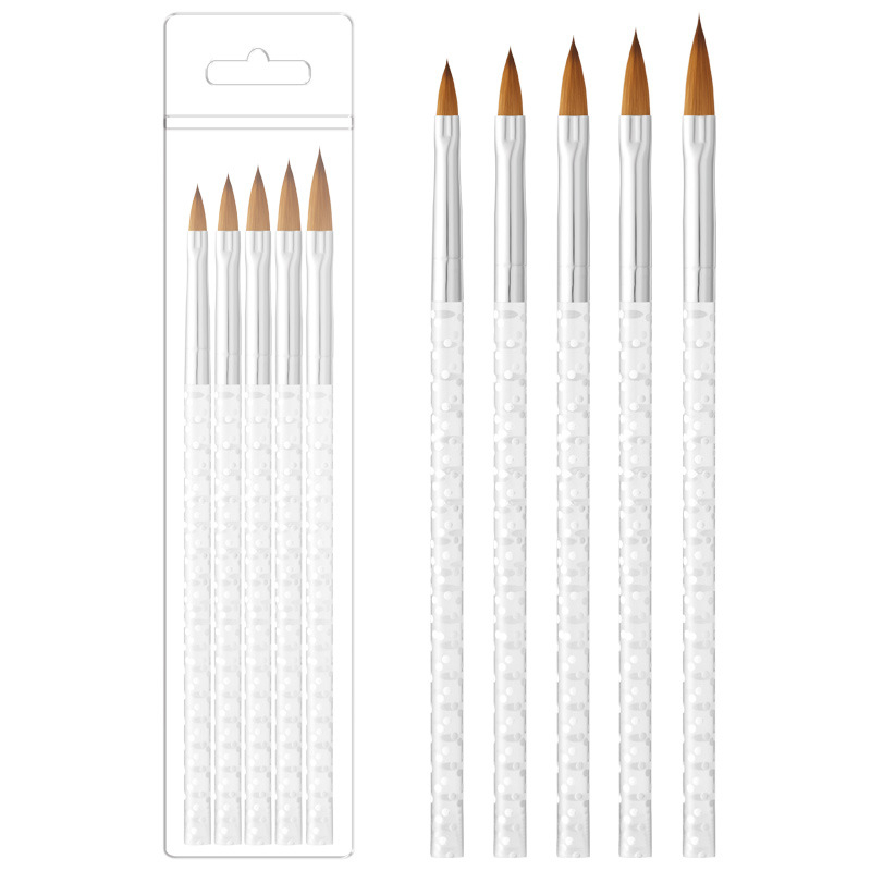 Set de pensule pentru unghii: stil cristal, pensule gravate pentru desen și estomare, 5 piese, mâner din plastic, portabil