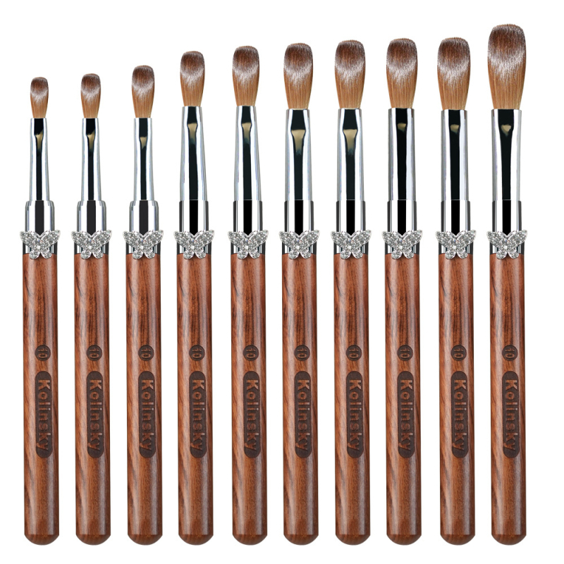 Stilou gravat pentru manichiură cu mâner din lemn, mâner lung, set de 10 pensule pentru unghii