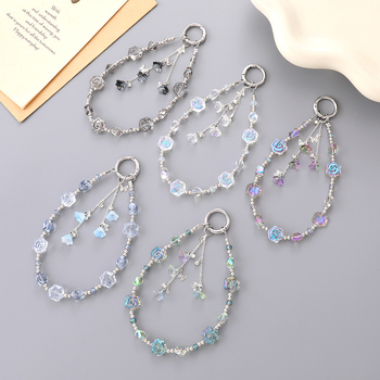 Breloc auto cu mărgele de cristal, pandantiv în formă de trandafir, lucrat manual