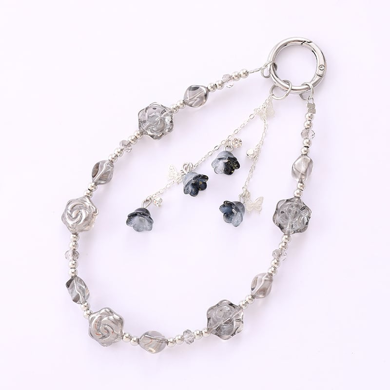 Breloc auto cu mărgele de cristal, pandantiv în formă de trandafir, lucrat manual