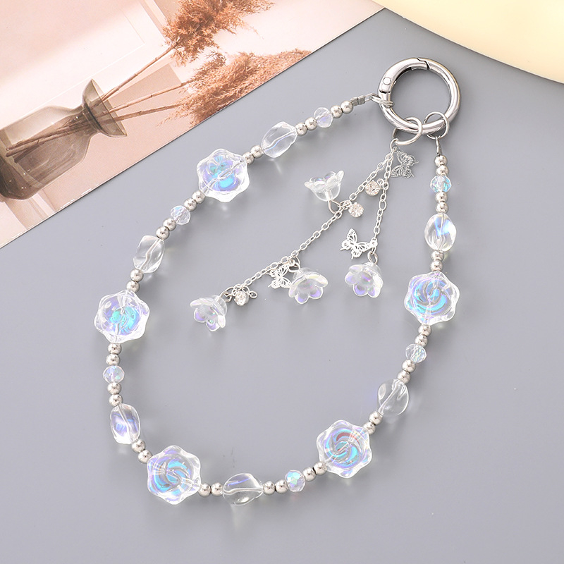 Breloc auto cu mărgele de cristal, pandantiv în formă de trandafir, lucrat manual