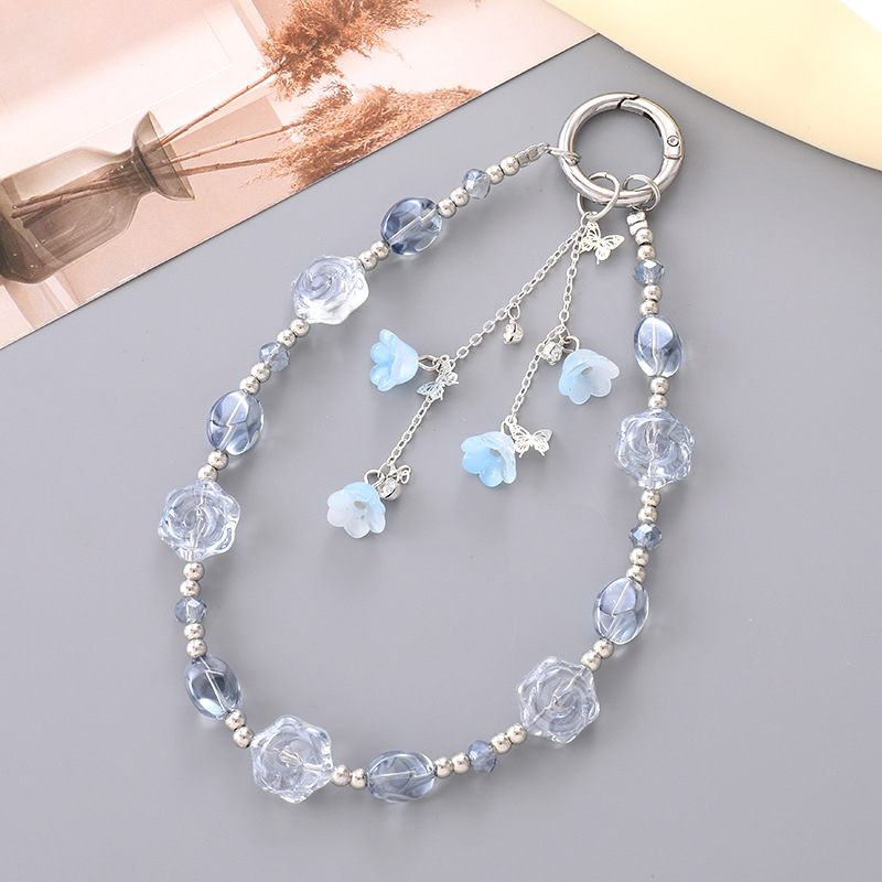 Breloc auto cu mărgele de cristal, pandantiv în formă de trandafir, lucrat manual