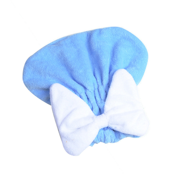 Șapcă de uscare a părului din fleece coral, model cu fundă, trage peste cap, foarte absorbantă și uscare rapidă pentru femei (Material: fleece coral; Fire: 21 fire; Finisaj: tiv; Greutate: 50–79 g)