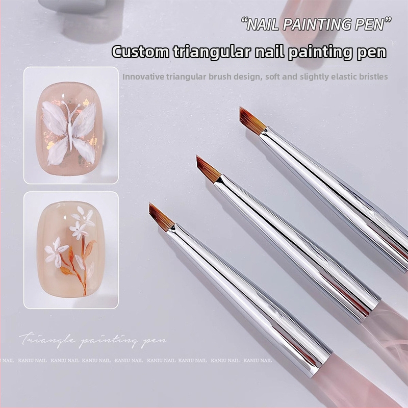 Nehtové art pero s trojuholníkovou špičkou, akrylová rukoväť, 1 sada štetcov, OEM Han Ying