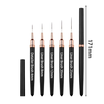 Creion liner pentru unghii cu set de 5 pensule, mâner din plastic, ambalaj de bază, origine Jiangxi