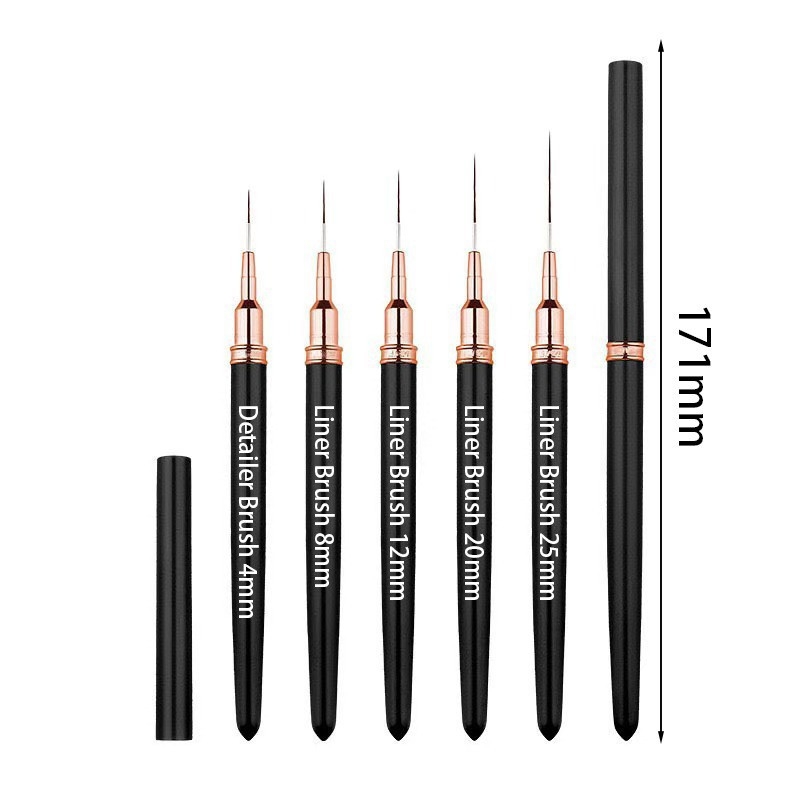 Creion liner pentru unghii cu set de 5 pensule, mâner din plastic, ambalaj de bază, origine Jiangxi