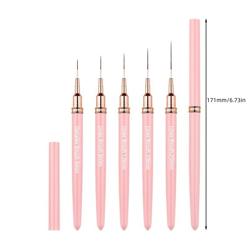 Creion liner pentru unghii cu set de 5 pensule, mâner din plastic, ambalaj de bază, origine Jiangxi