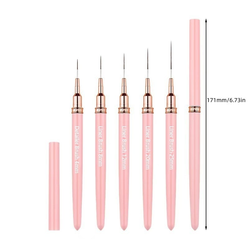 Creion liner pentru unghii cu set de 5 pensule, mâner din plastic, ambalaj de bază, origine Jiangxi