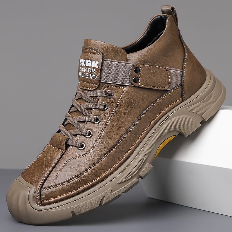 Pantofi de bărbați cu înălțime medie, slip-on, din piele de vită split, talpă din cauciuc, căptușeală din blană artificială, antiaderente și calzi